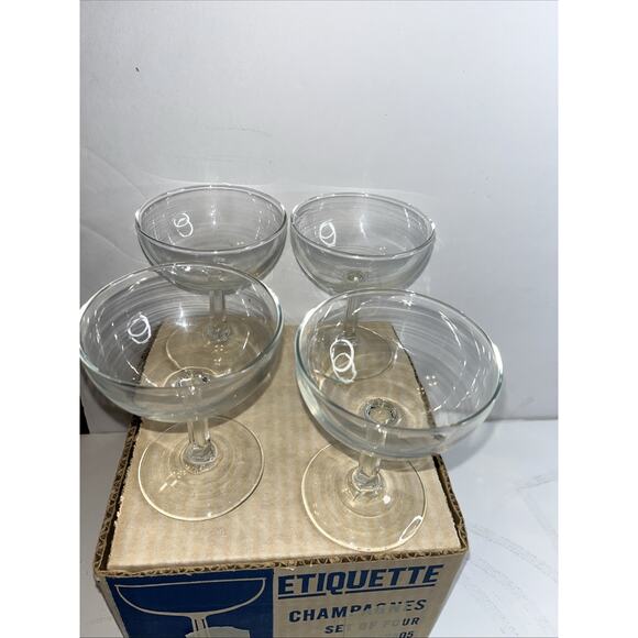 4 Champagne -Wine Glass Luminarc Etiquette France Margarita Glass #2805 MCM Box - Picture 3 of 6